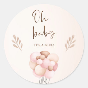 Its a Girl Watercolor Baby Shower Flying Balloon Classic Round Sticker