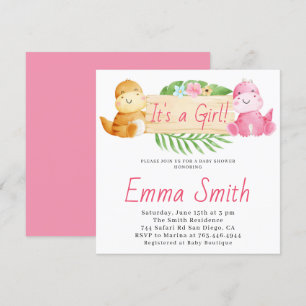 It's a Girl Watercolor Dinosaur Baby Shower Invitation