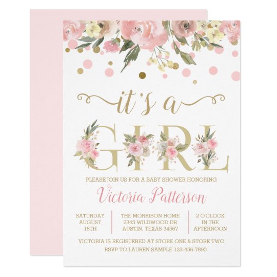 Its A Girl Watercolor Floral Baby Shower Invitation Zazzle Co Uk
