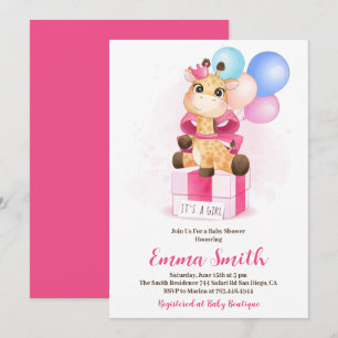 It's a Girl Watercolor Giraffe Baby Shower Invitation
