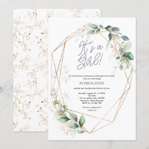Its a girl, Watercolor, Greenery, Baby Shower Invitation