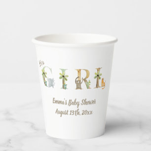 It's a girl watercolor Safari Animals Baby Shower Paper Cups
