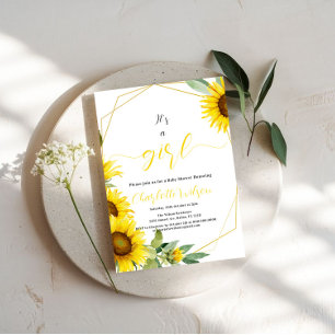 It's a Girl! Watercolor Sunflower Baby Shower Invitation
