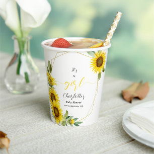 It's a Girl! Watercolor Sunflower Baby Shower Paper Cups