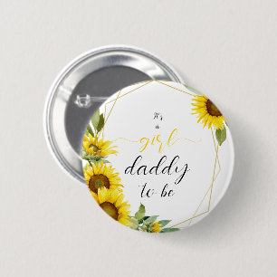It's a Girl! Watercolor Sunflower Daddy-to-be 6 Cm Round Badge