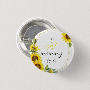 It's a Girl! Watercolor Sunflower Mummy-to-be 3 Cm Round Badge