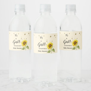 It's a Girl! Watercolor Sunflower with Butterflies Water Bottle Label