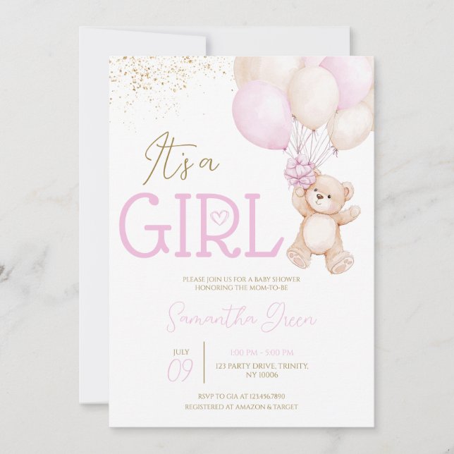 It's a Girl We Can Bearly Wait Baby Shower Invitation (Front)