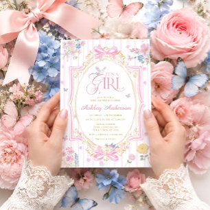 It's a Girl Whimsical Bow Floral Baby Shower Invitation
