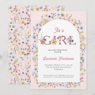 It's a Girl Wildflower Floral Pink Baby Shower Invitation