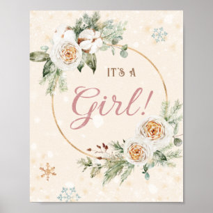 It's a Girl Winter Baby Shower Sprinkle Snowflake Poster