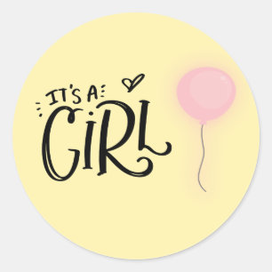 It's A Girl with Pink Balloon Classic Round Sticker