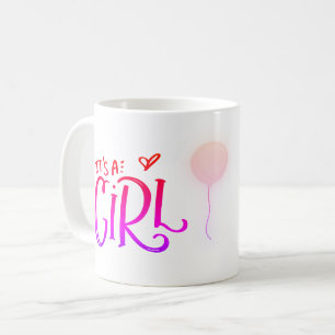 It's A Girl with Pink Balloon Personalised Coffee Mug