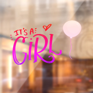 It's A Girl with Pink Balloon Window Cling