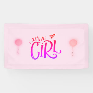 It's A Girl with Pink Balloons Banner