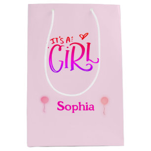 It's A Girl with Pink Balloons Personalised Medium Gift Bag