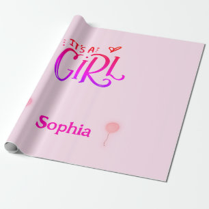 It's A Girl with Pink Balloons Personalised  Wrapping Paper