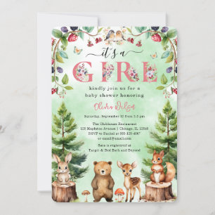 It's A Girl Woodland Animals Baby Shower Invitation