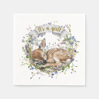 It's a girl Woodland Baby Shower Napkin