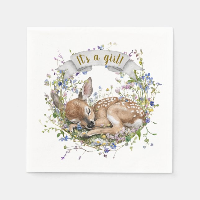 It's a girl Woodland Baby Shower Napkin (Front)