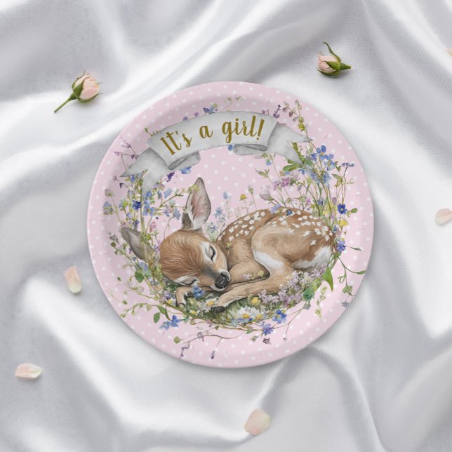 It's a girl Woodland Baby Shower Paper Plate (Creator Uploaded)