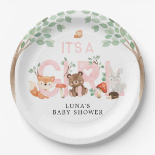 Its a Girl Woodland Baby Shower Paper Plates