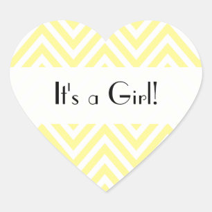It's a Girl - Zigzag Pattern, Chevron - Yellow Heart Sticker