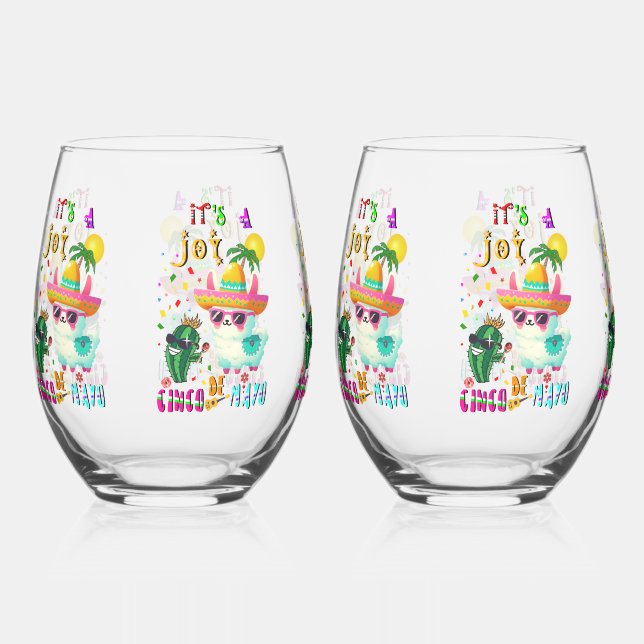 It's A Joy Cinco De Mayo Stemless Wine Glass (Front)