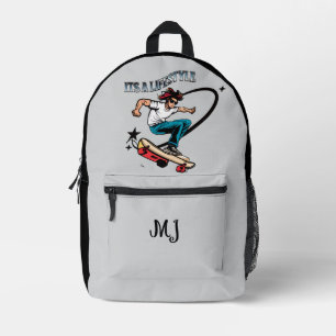It's A Lifestyle Boy Skateboarding Quote Initials Printed Backpack