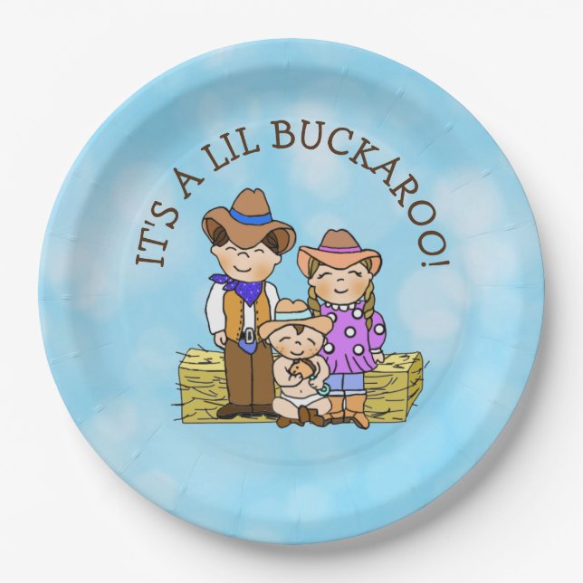 It's a Lil Buckaroo Cowboy themed Baby Shower Paper Plate (Front)