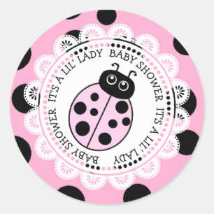 It's a Little Lady Pink Ladybug Girl's Baby Shower Classic Round Sticker
