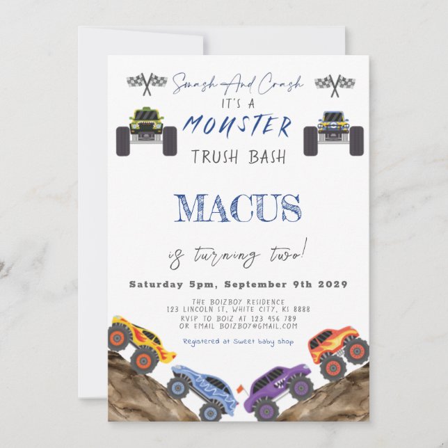 It's A MONSTER Truck Bash Birthday Party Invitation (Front)