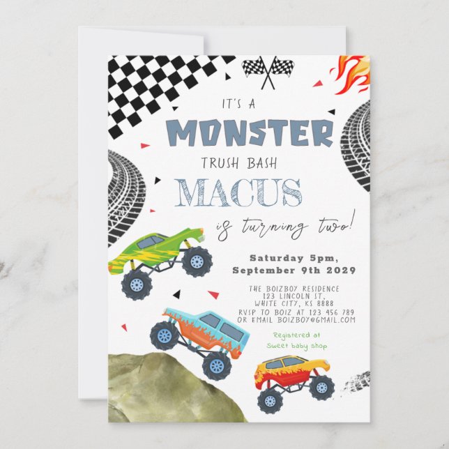 It's A MONSTER Truck Bash Birthday Party Invitation (Front)