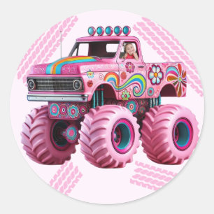 It's a Monster Truckin' Party Custom Photo Classic Round Sticker