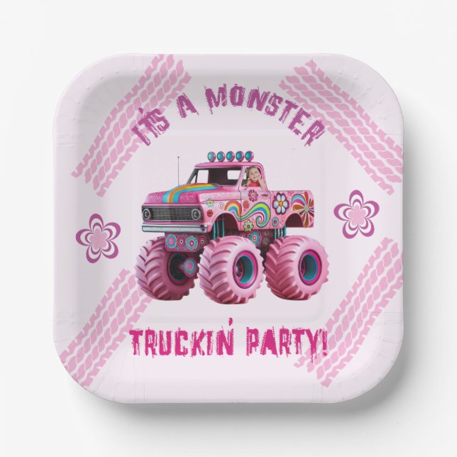 It's a Monster Truckin' Party Custom Photo  Paper Plate (Front)