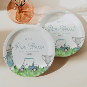 It's A Par-Three Blue Golf 3rd Birthday Party Paper Plate