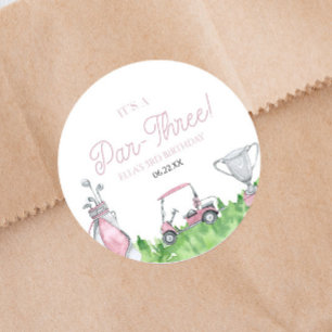 It's A Par-Three Pink Golf 3rd Birthday Party Classic Round Sticker