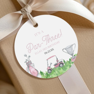 It's A Par-Three Pink Golf 3rd Birthday Party Favour Tags