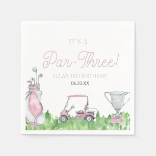 It's A Par-Three Pink Golf 3rd Birthday Party Napkin