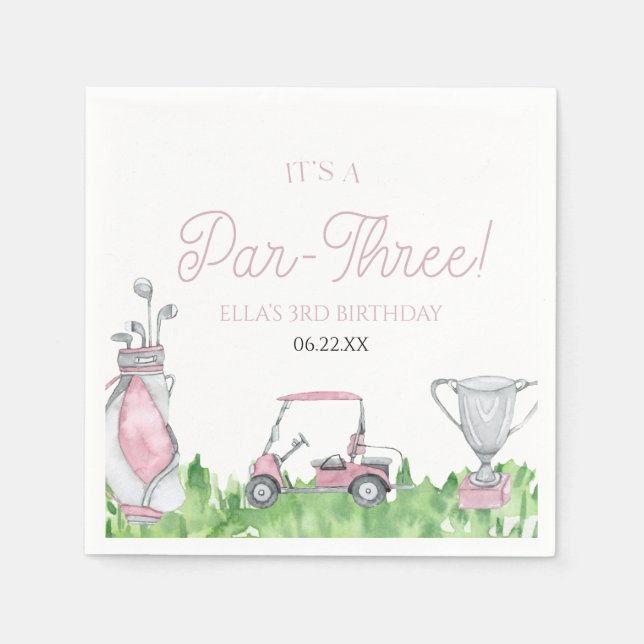 It's A Par-Three Pink Golf 3rd Birthday Party Napkin (Front)