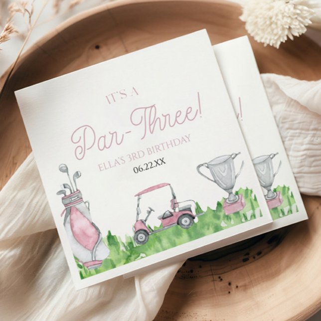 It's A Par-Three Pink Golf 3rd Birthday Party Napkin (Creator Uploaded)