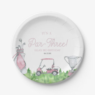 It's A Par-Three Pink Golf 3rd Birthday Party Paper Plate