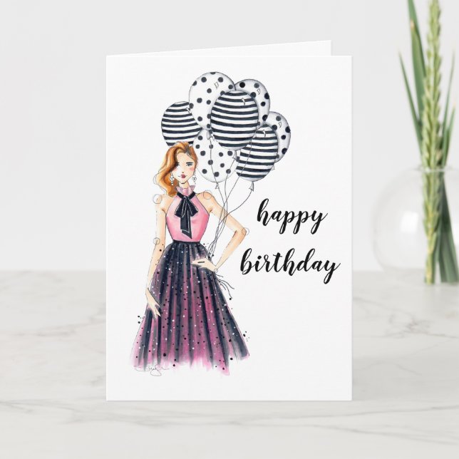 It's A Party Fashion Illustrated Birthday Card (Front)