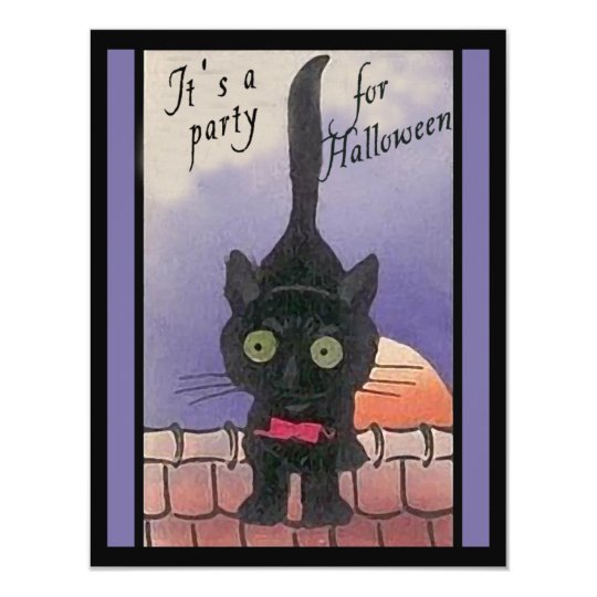 It's a Party for Halloween Black Cat Invitations