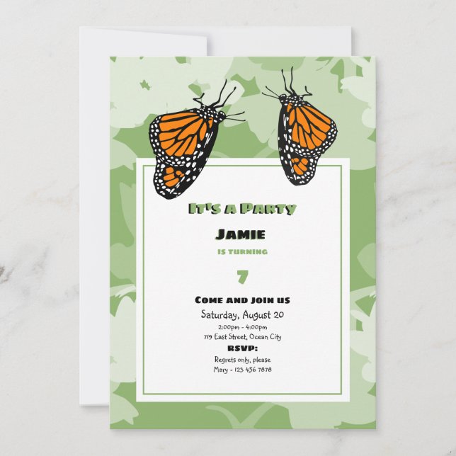 It's A Party Orange Monarch Butterfliy Birthday Invitation (Front)