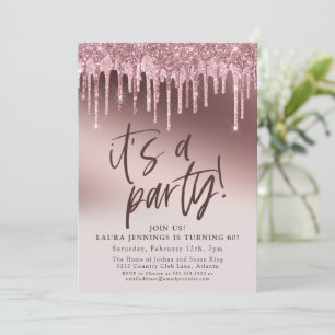 It's a Party Pink Glitter 60th Birthday Invitation