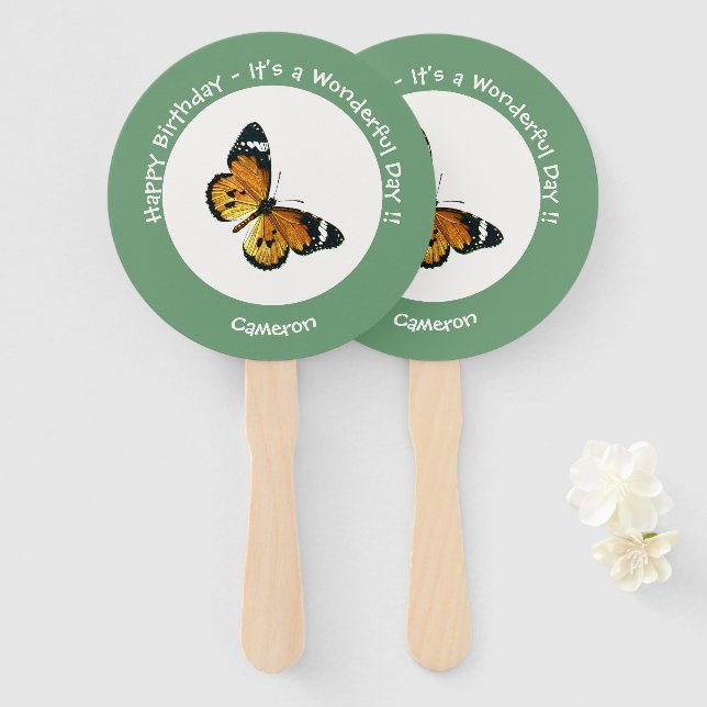 It's a Plain Tiger / African Queen Butterfly Party Hand Fan (Front and Back)