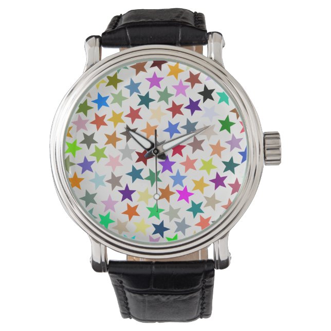 It's a Rainbow Party, Multi-Coloured Stars Pattern Watch (Front)