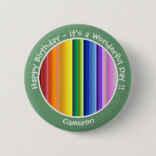 It's a Rainbow Party, Multi-Coloured Stripe Patter 6 Cm Round Badge