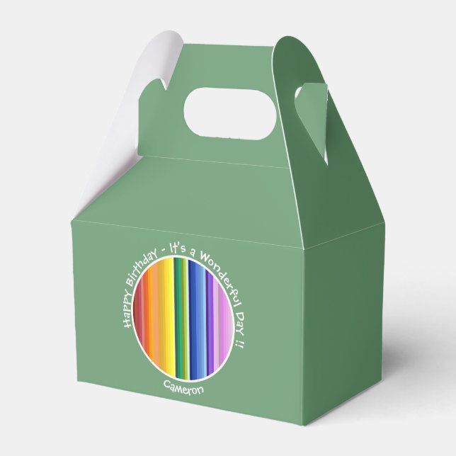 It's a Rainbow Party, Multi-Coloured Stripe Patter Favour Box (Front Side)